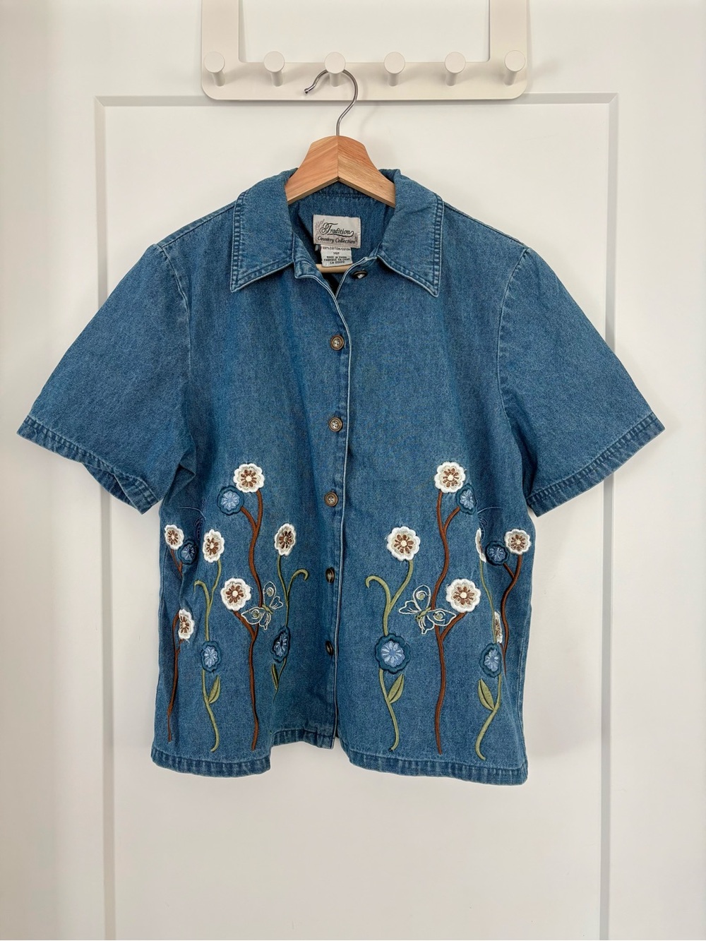 TRADITION Country Collection Floral Embroidered Denim Button-Up Shirt, 14P